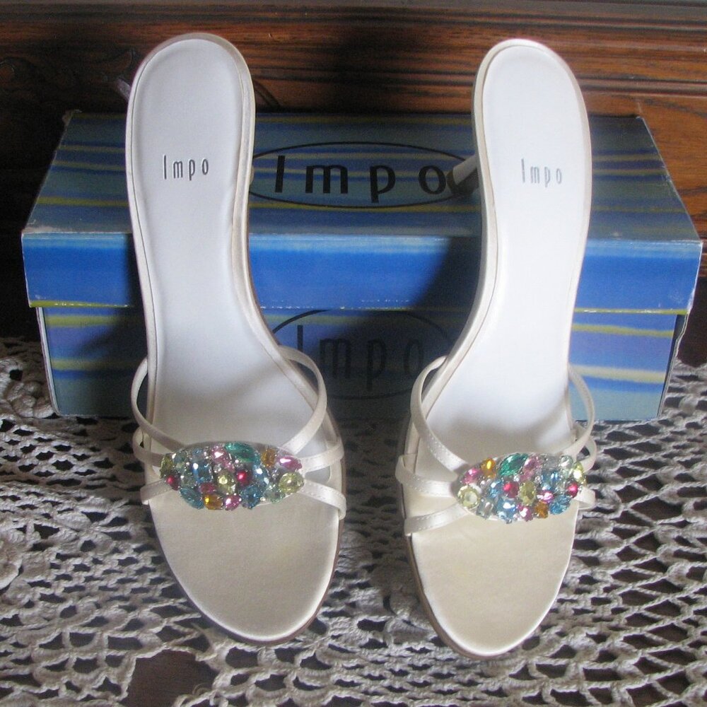 Impo Nolen White Satin/Rhinestone Sandals 8 1/2 NIB